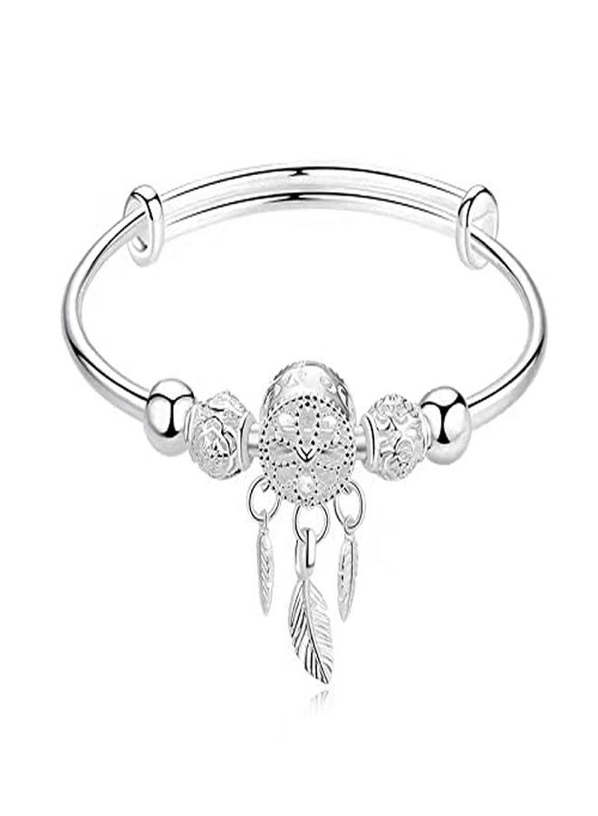 Luckilemon Silver Dream Catcher Tassel Feather Charm Bracelet Bangle Adjustable Mother's Day Jewelry Gift Birthday Christmas Gifts for Women Mom Wife - Image 1